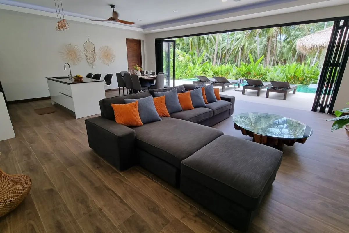 Andaman Villa, Hin Kong / Wok Tum — living room opening to the terrace — Crazy GAKKO Stay