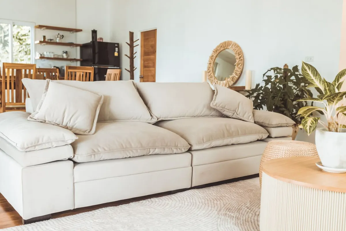 Chaloklum Beachfront Pool Villa, Chaloklum — sofa in the villa living room — Crazy GAKKO Stay