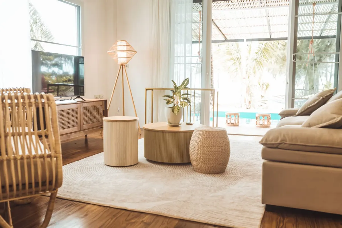 Chaloklum Beachfront Pool Villa, Chaloklum — bright lounge with beachfront windows — Crazy GAKKO Stay
