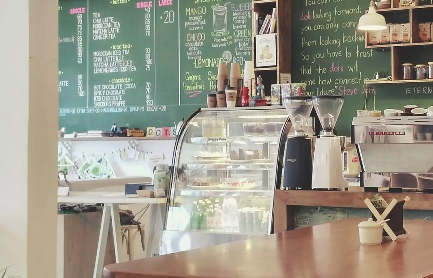 Coffee counter and seating inside Dots Coffee Koh Phangan