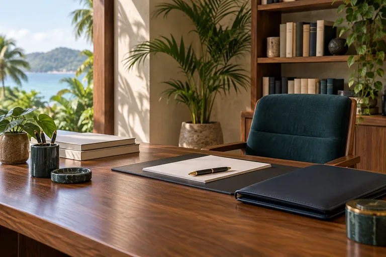 Service illustration: Legal consultation desk with documents and a pen
