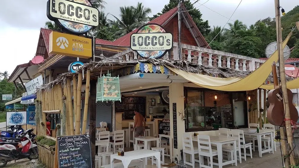 The tropical open-air dining area at LOCCO's Pizza Bar