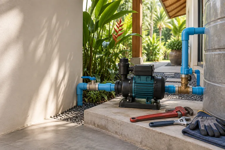 Service illustration: Water pump, pipe connections and plumbing tools