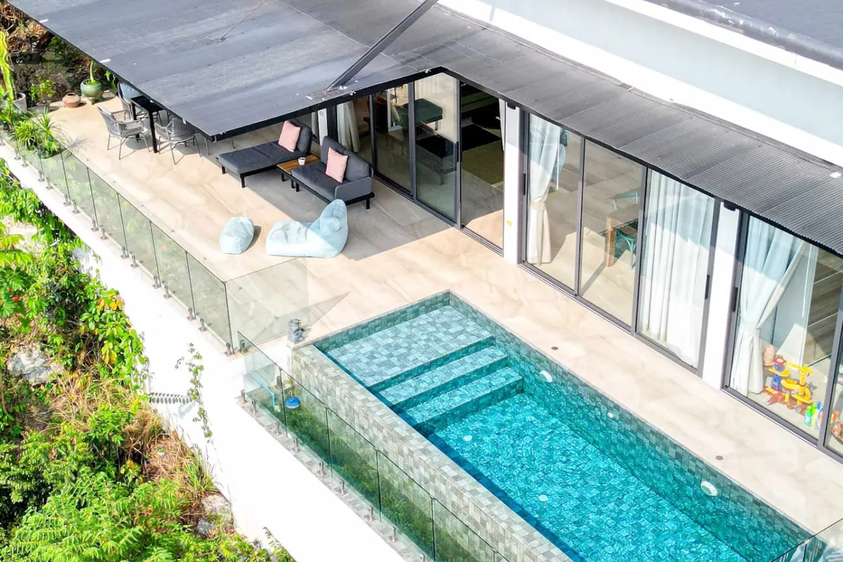The Serenity Villa, Haad Yao — aerial view of the villa and pool — Crazy GAKKO Stay