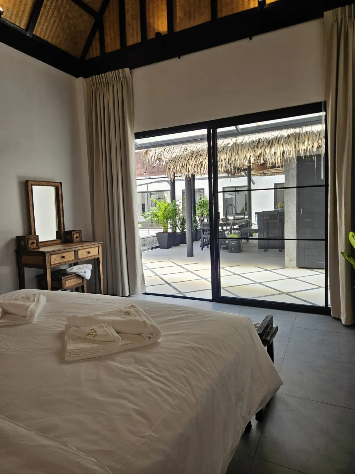 Shangrila, Srithanu, Koh Phangan — bedroom opening toward the terrace — Crazy GAKKO Stay