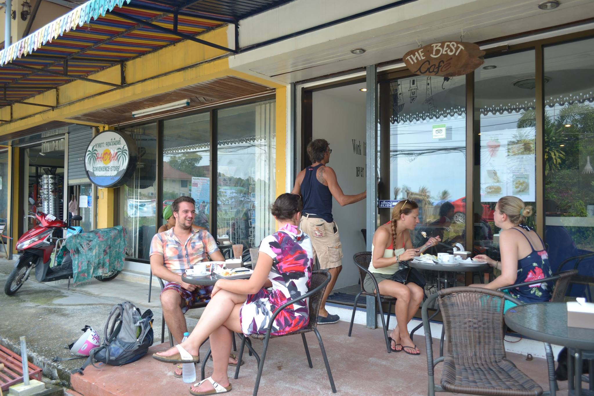 The bright dining room at Pura Vida Cafe in Koh Phangan